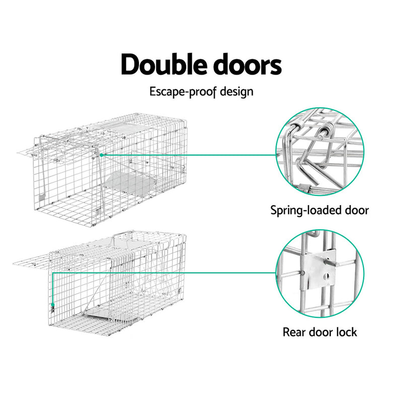 Humane Animal Trap Cage 94 x 34 x 36cm  - Silver