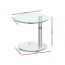 Side Coffee Table Bedside Furniture Oval Tempered Glass Top 2 Tier