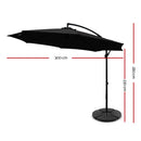 3M Umbrella with 48x48cm Base Outdoor Umbrellas Cantilever Sun Beach Garden Patio Black