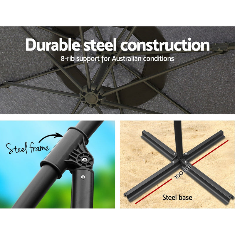 3M Umbrella with 50x50cm Base Outdoor Umbrellas Cantilever Sun Stand UV Garden Charcoal