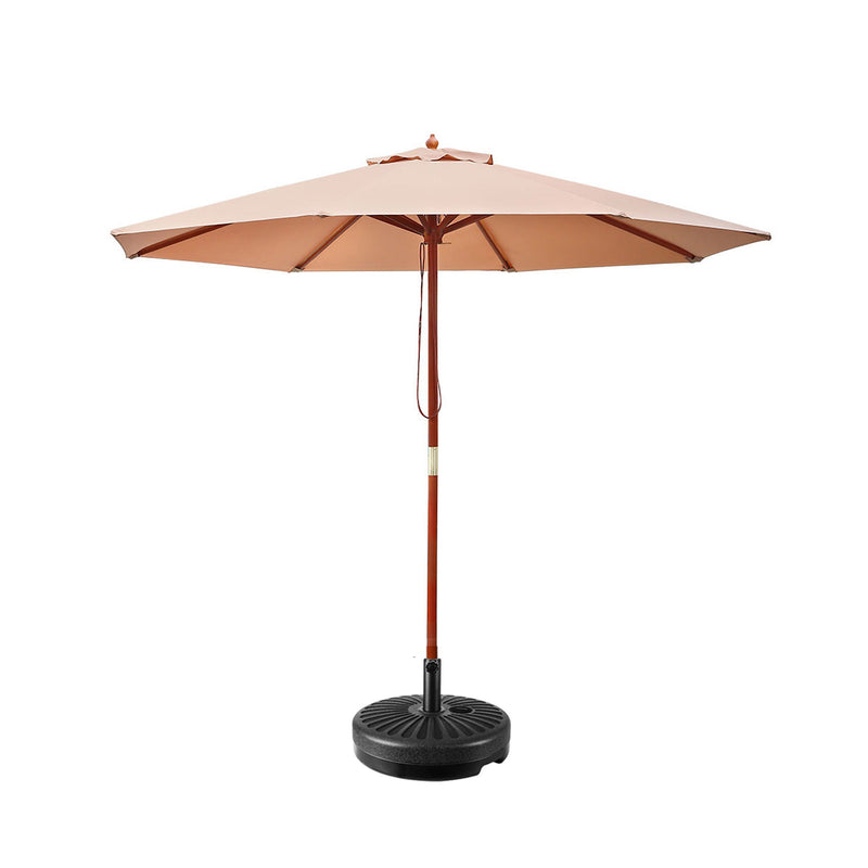 2.7M Umbrella with Base Outdoor Pole Umbrellas Garden Stand Deck Beige