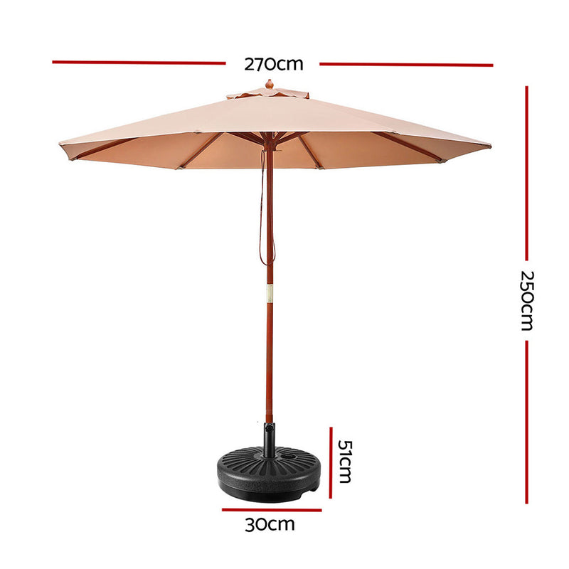 2.7M Umbrella with Base Outdoor Pole Umbrellas Garden Stand Deck Beige