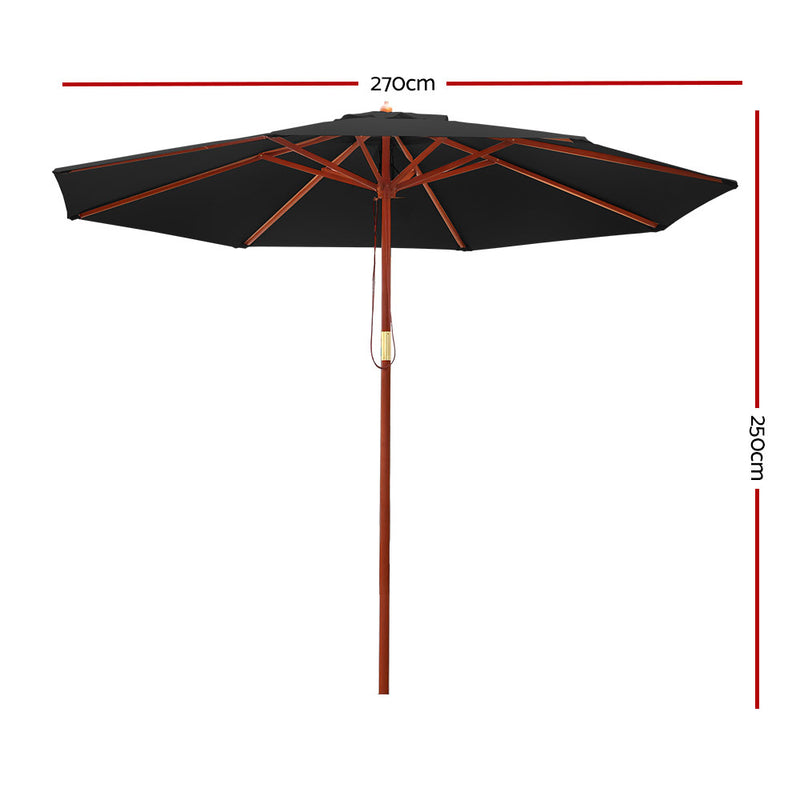 2.7M Outdoor Pole Umbrella Cantilever Stand Garden Umbrellas Patio Black