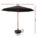 3M Umbrella with Base Outdoor Pole Umbrellas Garden Stand Deck Black
