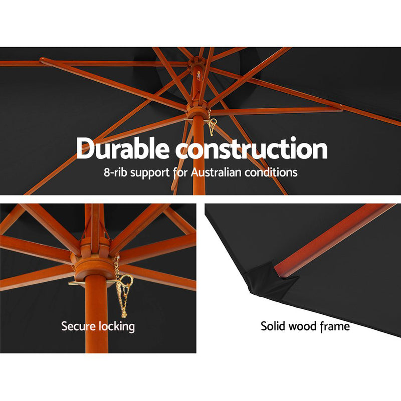 3M Umbrella with Base Outdoor Pole Umbrellas Garden Stand Deck Black