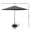 Outdoor Umbrella Pole Umbrellas 3M W/ Base Garden Stand Deck Charcoal