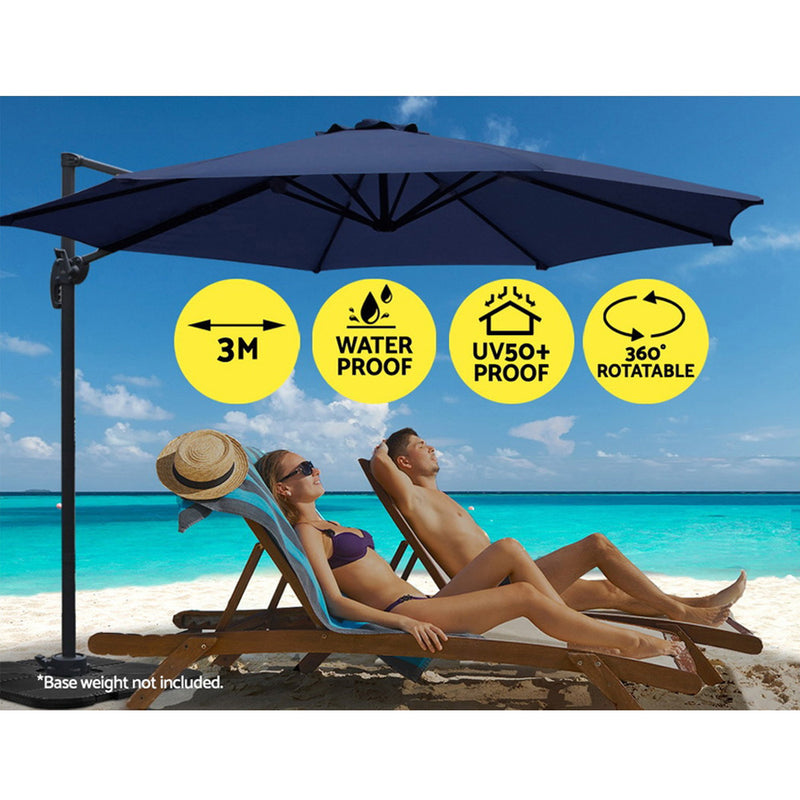 3M Roma Outdoor Furniture Garden Umbrella 360 Degree Navy