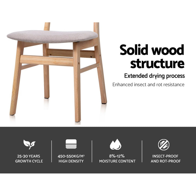 Set of 2 Dining Chairs Retro Replica Kitchen Cafe Wood Chair Fabric Pad Beige