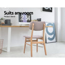 Set of 2 Dining Chairs Retro Replica Kitchen Cafe Wood Chair Fabric Pad Beige