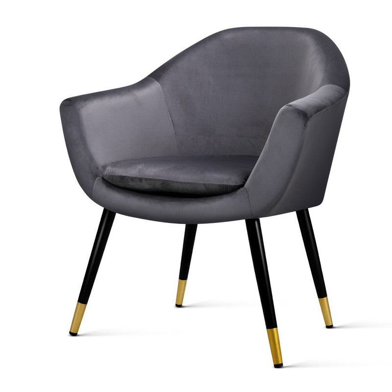Armchair Accent Chair Retro Wooden Armchairs Single Sofa Velvet Seat Grey