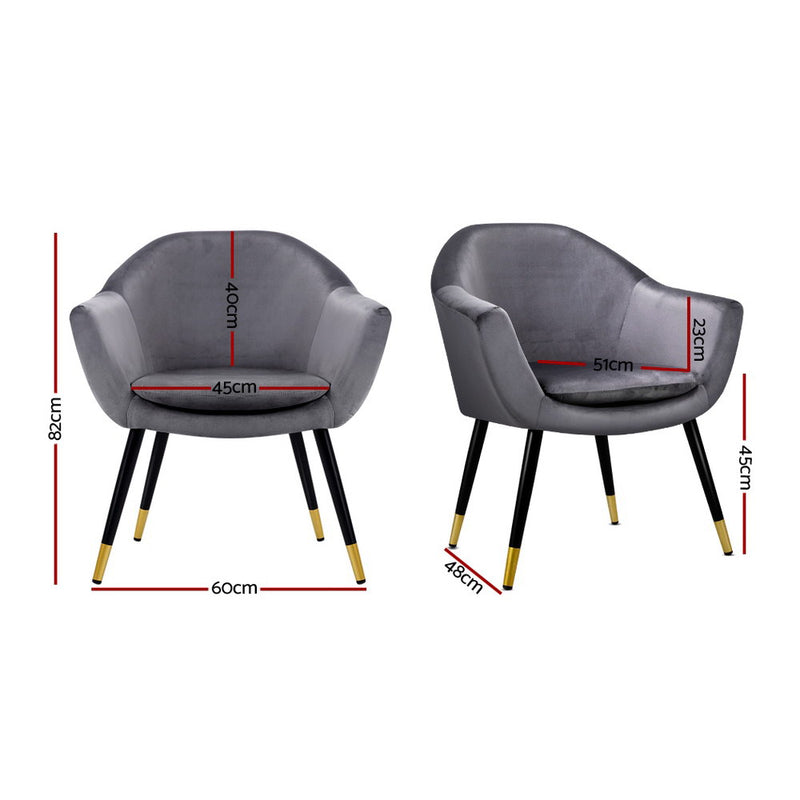 Armchair Accent Chair Retro Wooden Armchairs Single Sofa Velvet Seat Grey