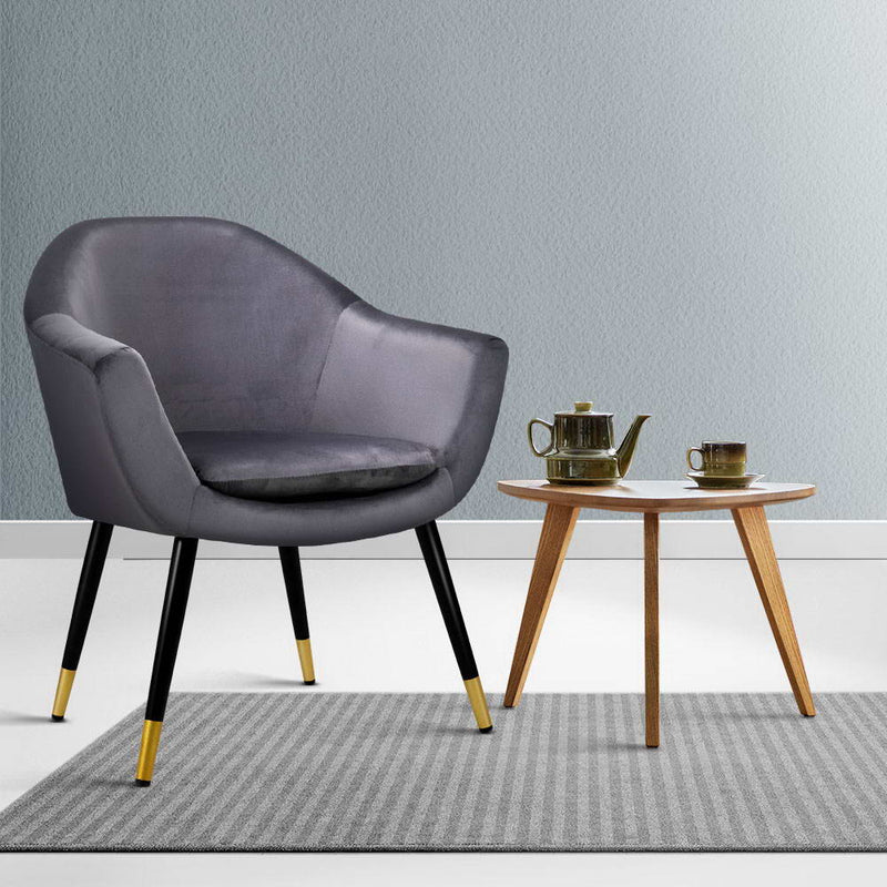 Armchair Accent Chair Retro Wooden Armchairs Single Sofa Velvet Seat Grey