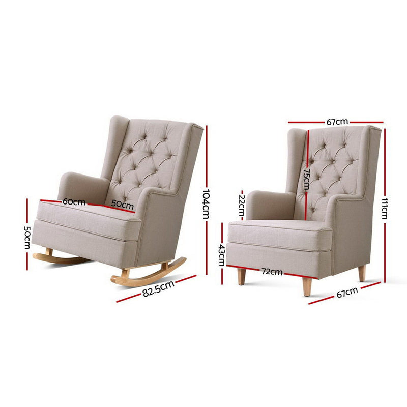 Rocking Armchair Feedining Chair Fabric Armchairs Lounge Recliner Beige