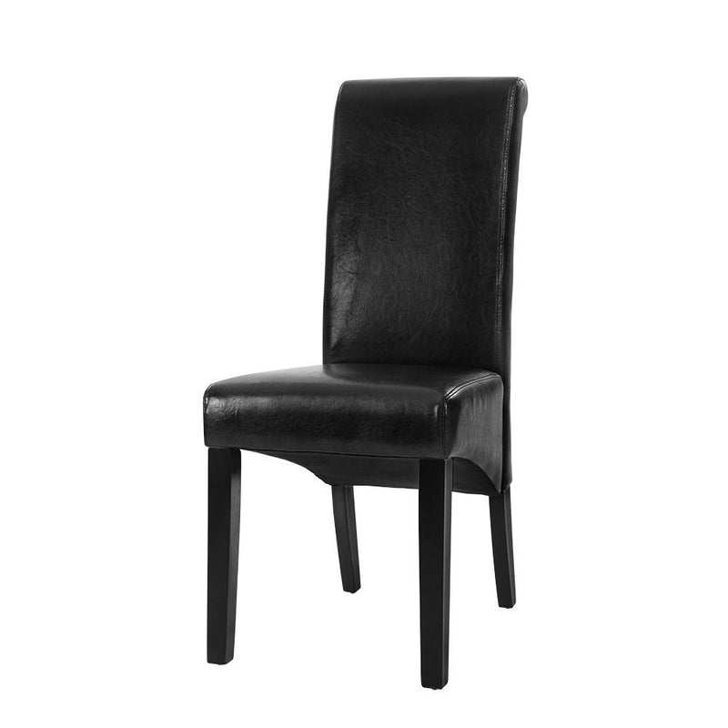 Set of 2 Dining Chairs French Provincial Kitchen Cafe PU Leather Padded High Back Pine Wood Black