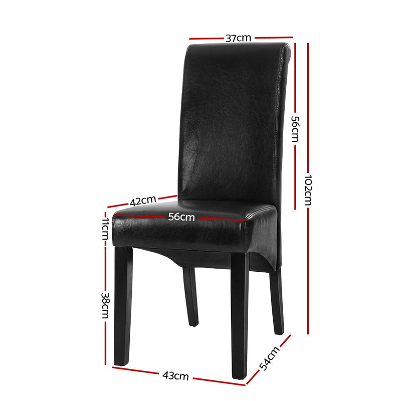 Set of 2 Dining Chairs French Provincial Kitchen Cafe PU Leather Padded High Back Pine Wood Black