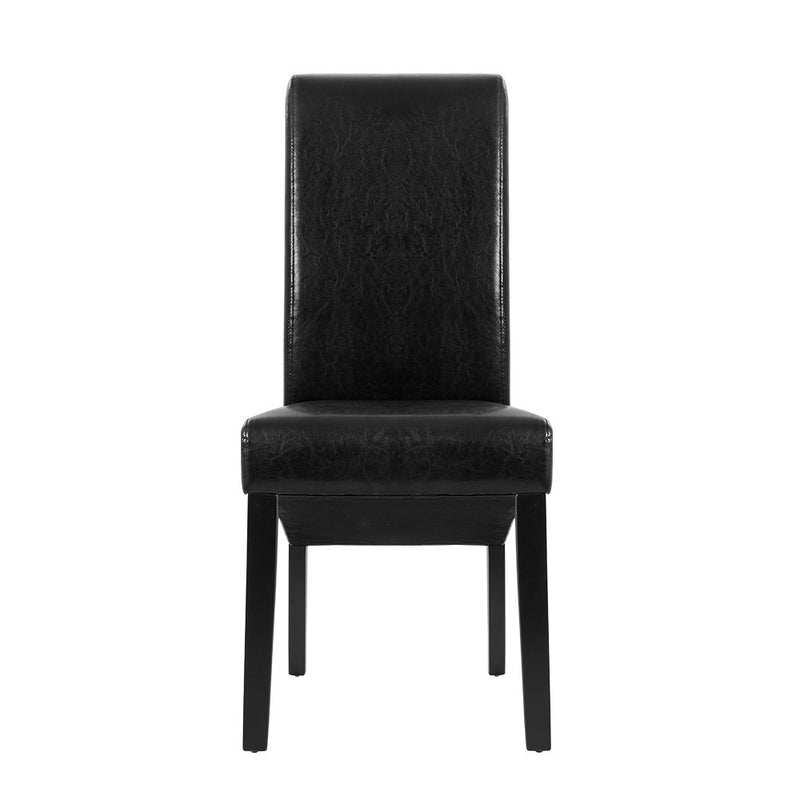 Set of 2 Dining Chairs French Provincial Kitchen Cafe PU Leather Padded High Back Pine Wood Black