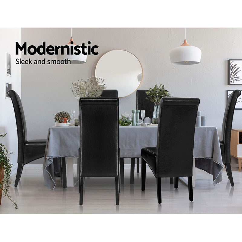 Set of 2 Dining Chairs French Provincial Kitchen Cafe PU Leather Padded High Back Pine Wood Black