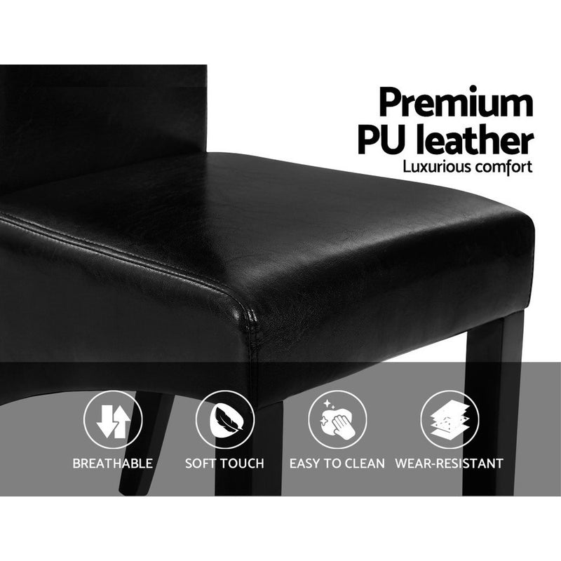 Set of 2 Dining Chairs French Provincial Kitchen Cafe PU Leather Padded High Back Pine Wood Black