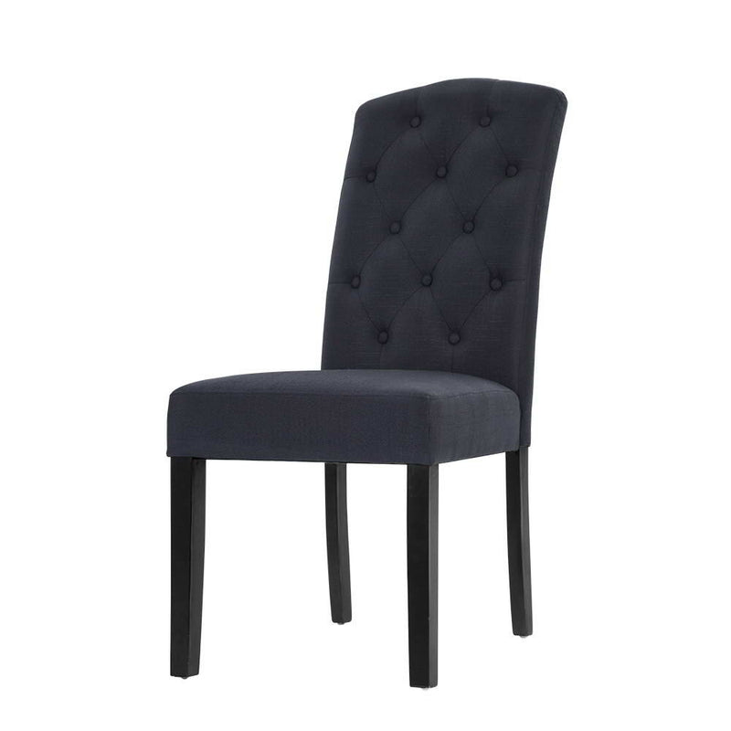 Set of 2 Dining Chairs French Provincial Kitchen Cafe Fabric Padded High Back Pine Wood Grey