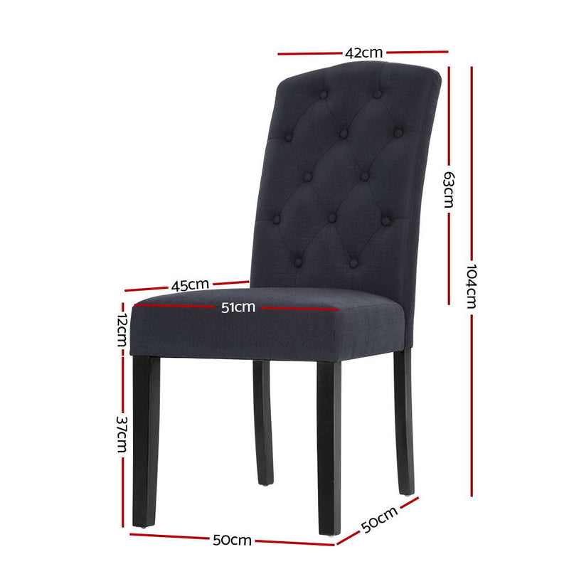 Set of 2 Dining Chairs French Provincial Kitchen Cafe Fabric Padded High Back Pine Wood Grey