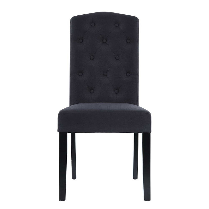 Set of 2 Dining Chairs French Provincial Kitchen Cafe Fabric Padded High Back Pine Wood Grey