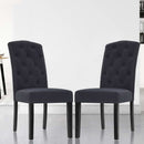 Set of 2 Dining Chairs French Provincial Kitchen Cafe Fabric Padded High Back Pine Wood Grey