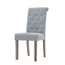 2x Dining Chairs French Provincial Kitchen Cafe Fabric Padded High Back Pine Wood Light Grey