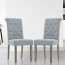 2x Dining Chairs French Provincial Kitchen Cafe Fabric Padded High Back Pine Wood Light Grey