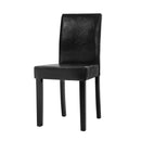 Set of 2 Dining Chairs PU Leather Padded High Back Wood Cafe Kitchen Black