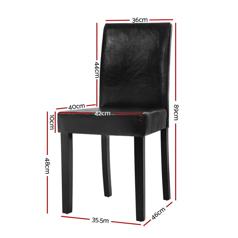 Set of 2 Dining Chairs PU Leather Padded High Back Wood Cafe Kitchen Black