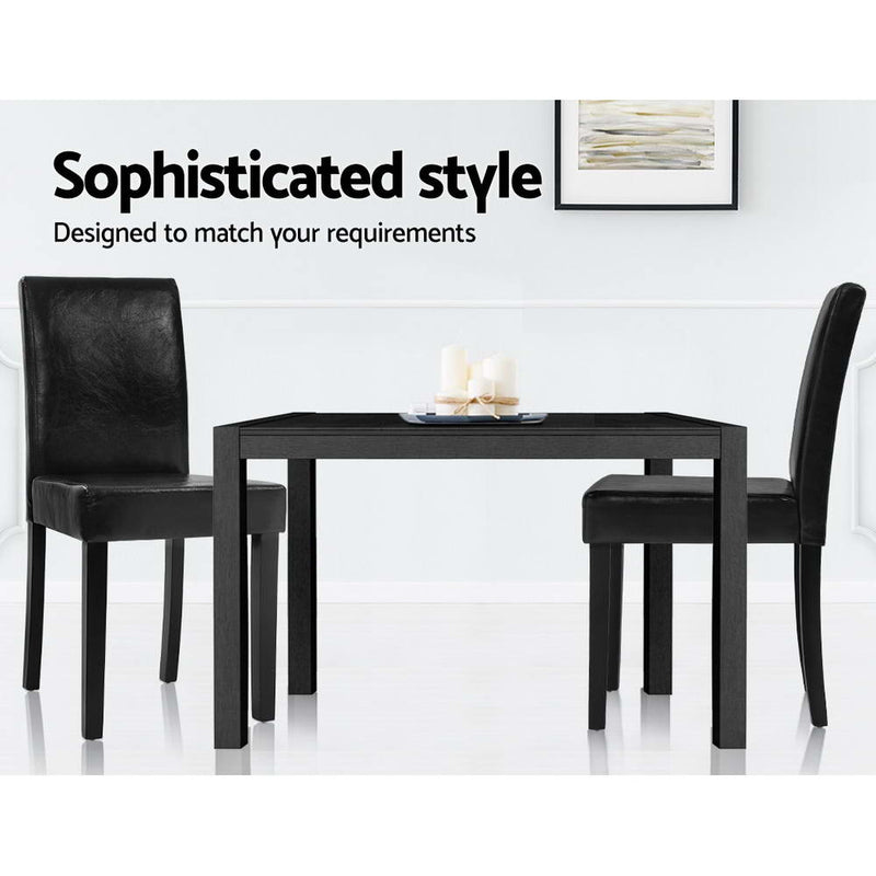 Set of 2 Dining Chairs PU Leather Padded High Back Wood Cafe Kitchen Black
