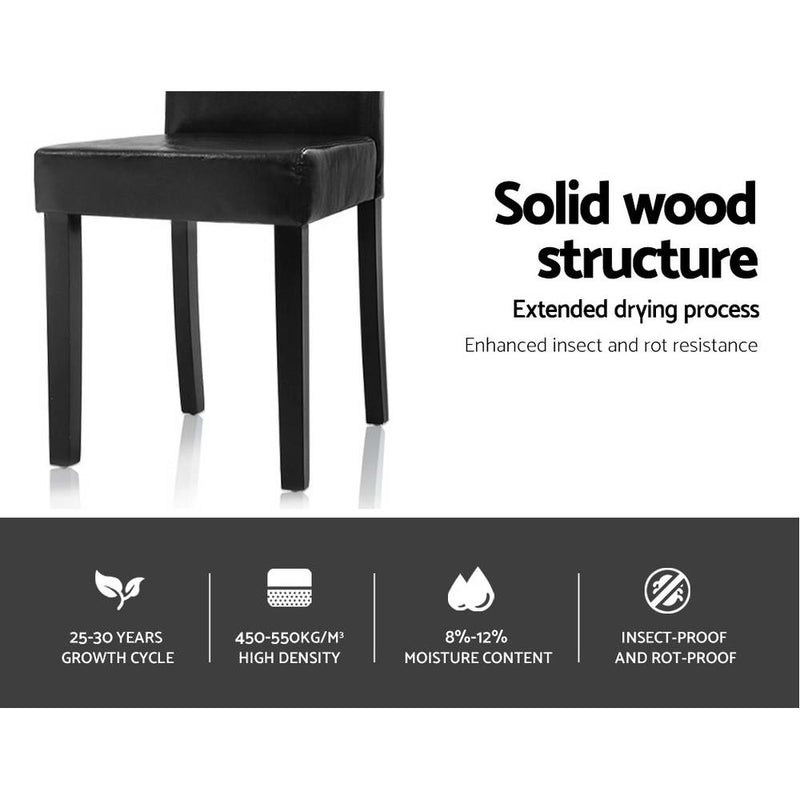 Set of 2 Dining Chairs PU Leather Padded High Back Wood Cafe Kitchen Black