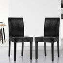 Set of 2 Dining Chairs PU Leather Padded High Back Wood Cafe Kitchen Black