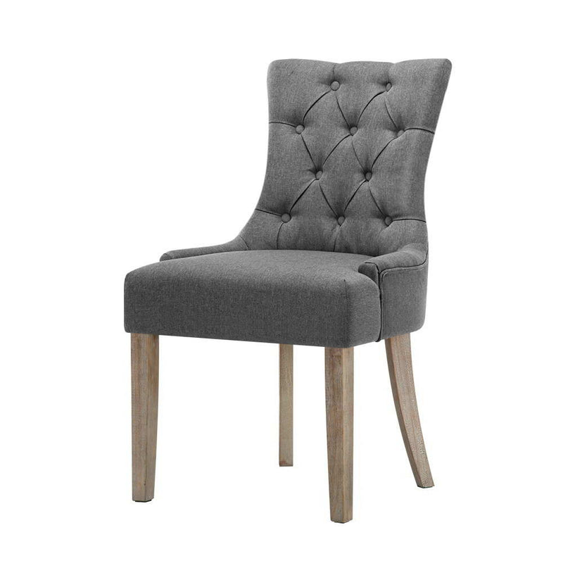 Set of 2 Dining Chair CAYES French Provincial Chairs Wooden Fabric Retro Cafe