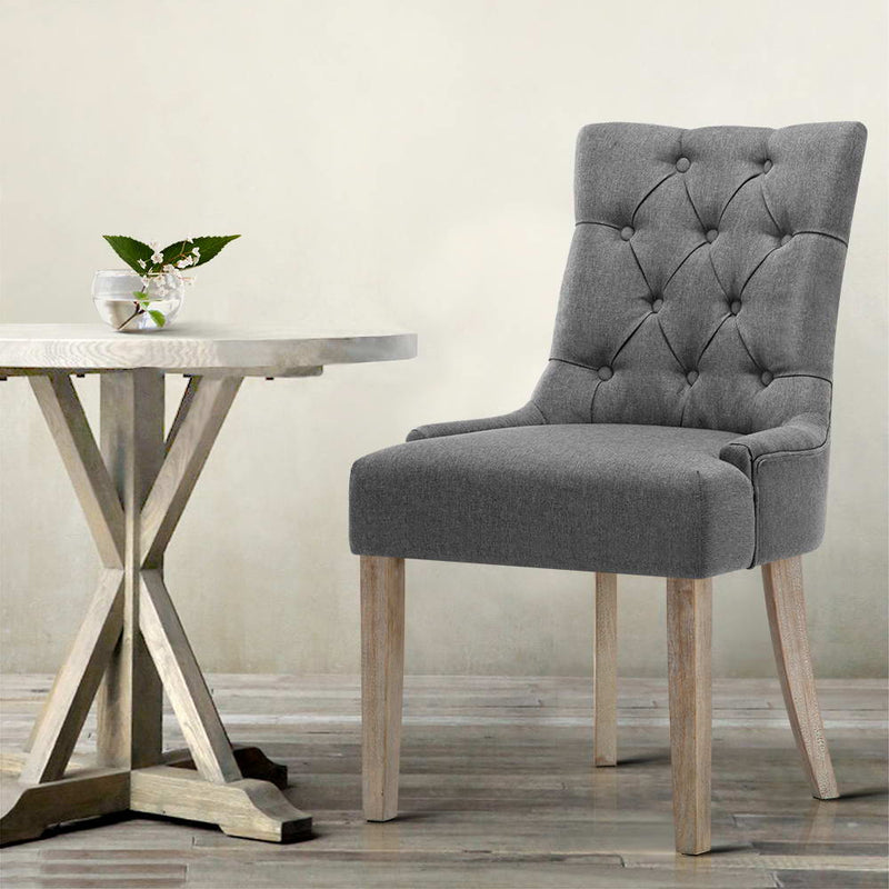 Set of 2 Dining Chair CAYES French Provincial Chairs Wooden Fabric Retro Cafe