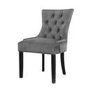 Set of 2 Dining Chairs French Provincial Retro Chair Wooden Velvet Fabric Grey