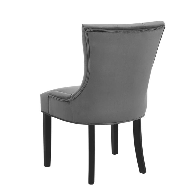 Set of 2 Dining Chairs French Provincial Retro Chair Wooden Velvet Fabric Grey