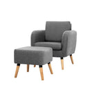 Lounge Chair Armchair with Ottoman Tub Accent Sofa Linen Fabric Grey
