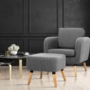 Lounge Chair Armchair with Ottoman Tub Accent Sofa Linen Fabric Grey