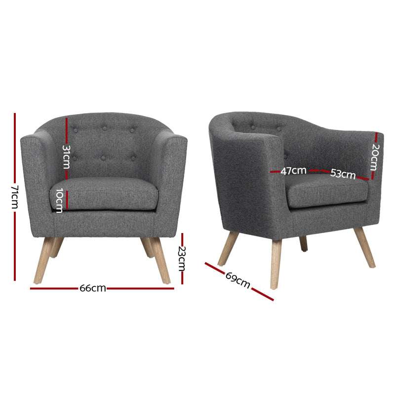 ADORA Armchair Tub Chair Single Accent Armchairs Sofa Lounge Fabric Grey