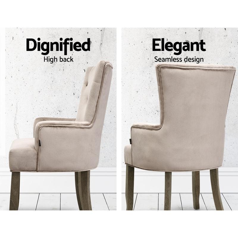 Dining Chairs French Provincial Chair Velvet Fabric Timber Retro Camel