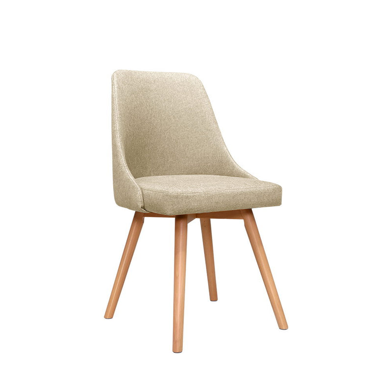 Set of 2 Replica Dining Chairs Beech Wooden Timber Chair Kitchen Fabric Beige