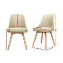 Set of 2 Replica Dining Chairs Beech Wooden Timber Chair Kitchen Fabric Beige