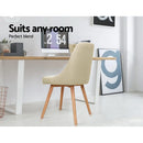 Set of 2 Replica Dining Chairs Beech Wooden Timber Chair Kitchen Fabric Beige
