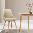 Set of 2 Replica Dining Chairs Beech Wooden Timber Chair Kitchen Fabric Beige