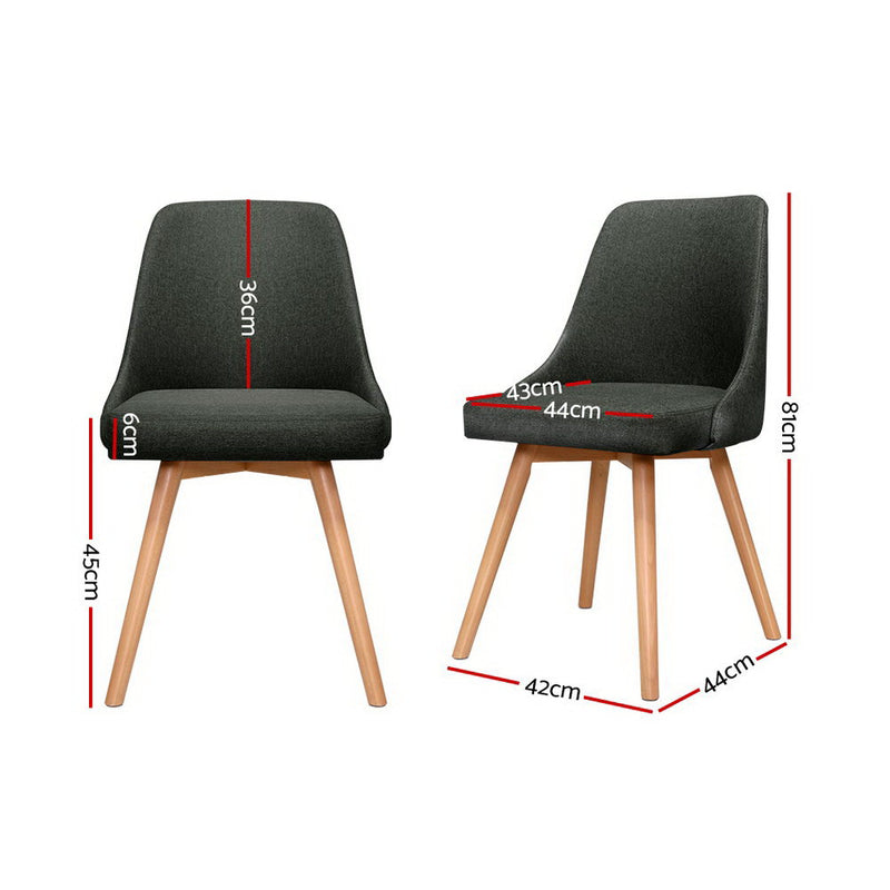 Set of 2 Replica Dining Chairs Beech Wooden Chair Cafe Kitchen Fabric Charcoal
