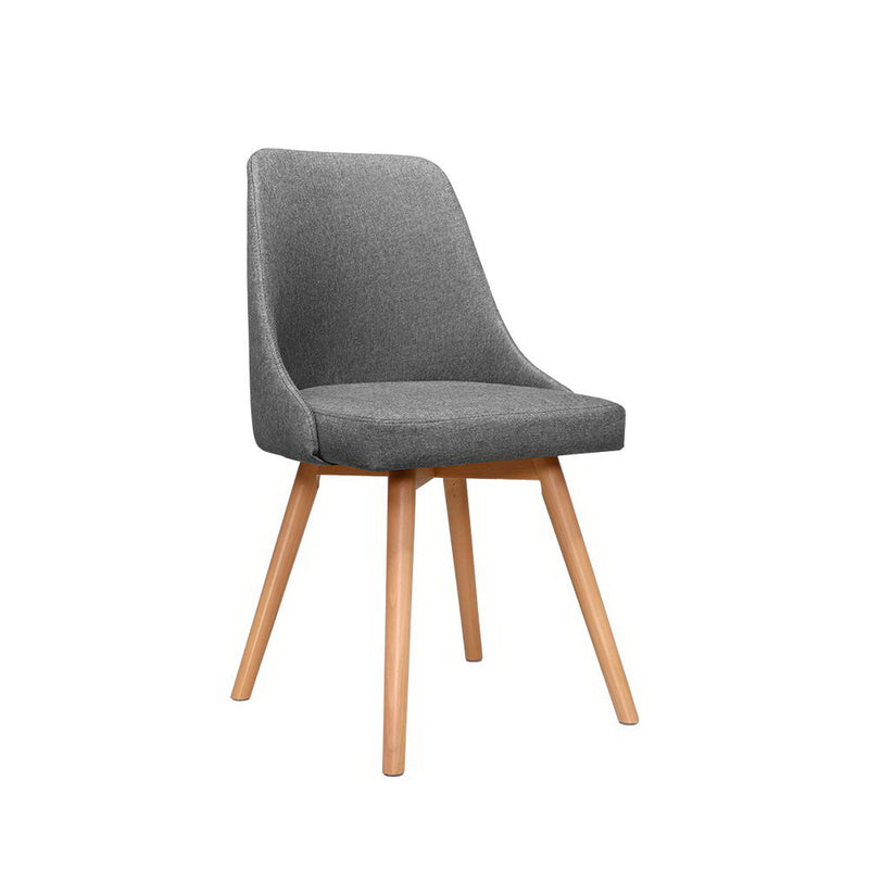 Set of 2 Replica Dining Chairs Beech Wooden Timber Chair Kitchen Fabric Grey
