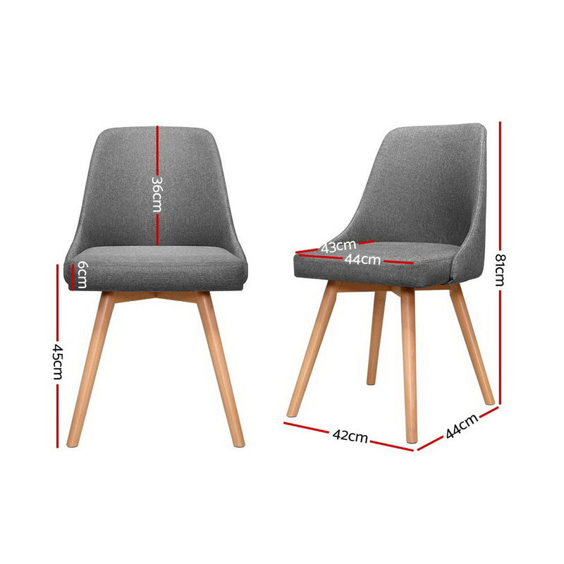 Set of 2 Replica Dining Chairs Beech Wooden Timber Chair Kitchen Fabric Grey