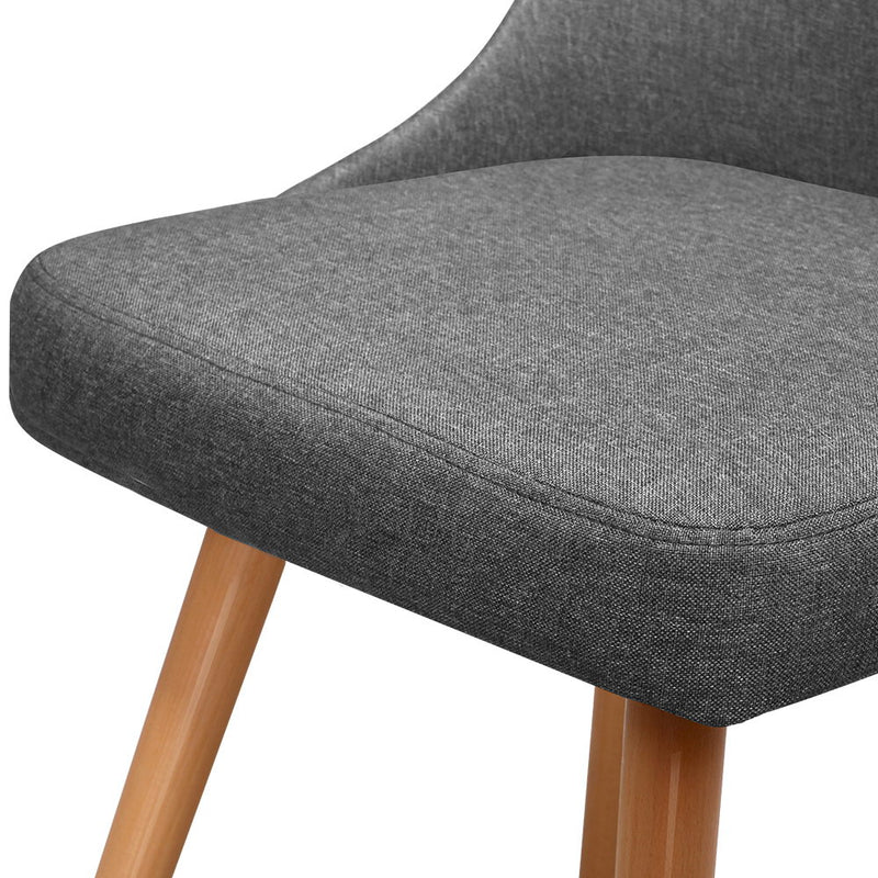 Set of 2 Replica Dining Chairs Beech Wooden Timber Chair Kitchen Fabric Grey