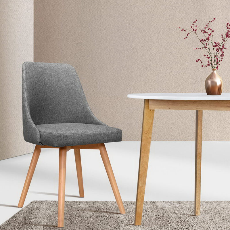 Set of 2 Replica Dining Chairs Beech Wooden Timber Chair Kitchen Fabric Grey